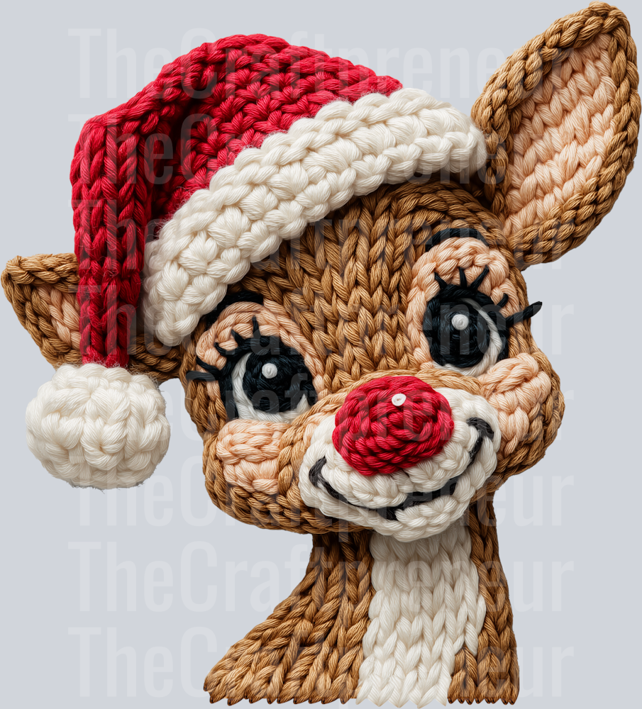 Rudolph the Faux Embroidery Reindeer DTF Transfer