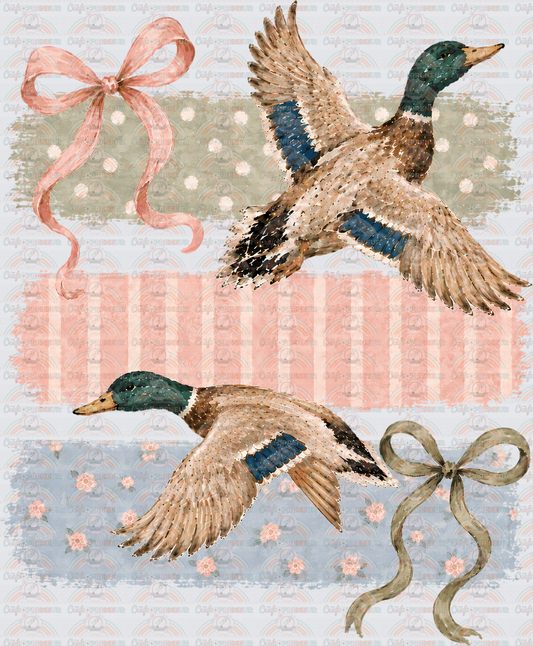Animals_Mallard_Ducks_Birds_Vintage_Coquette Bow_Preppy_Boutique Style_Preppy Lines_Distressed