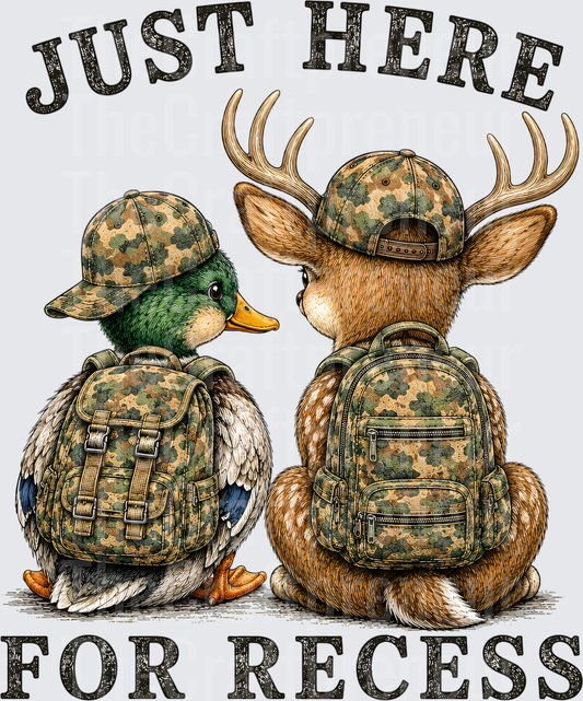 Youth_Hunting_School_Camo_Mallard_Duck_Deer_Buck_Just Here for the Recess_Backpacks