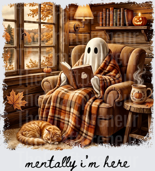 Fall_Ghost_Mentally Im Here_Books_Cats_Cozy_Cabin_Autumn_Bookish_Coffee_Tea_Black