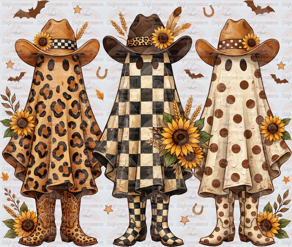 Fall_Western_Ghosts_Cowboy Boots_Cowboy Hats_Pattern_Sunflowers