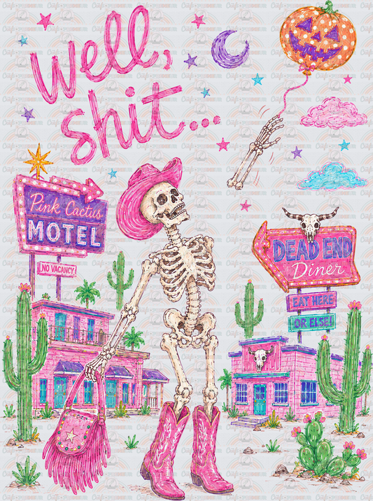 001_Halloween_Well Shit_Skeleton_Spooky Season_Preppy_Brush Stroke_Sketch_Girly_Pink_Cowgirl_Western_Cowboy Boots_Back