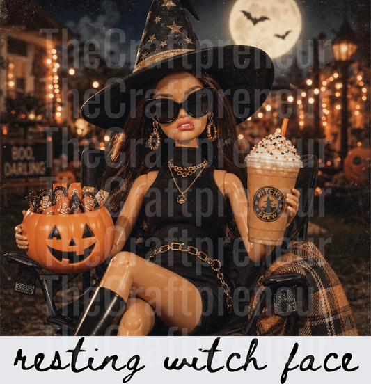Halloween_Ratchet Barbie_Witchy_Witch_Resting Witch Face_RBF_Resting Bitch Face_Sunnies_Frappuccno_Trick of Treat_Brunette_Moon_Black