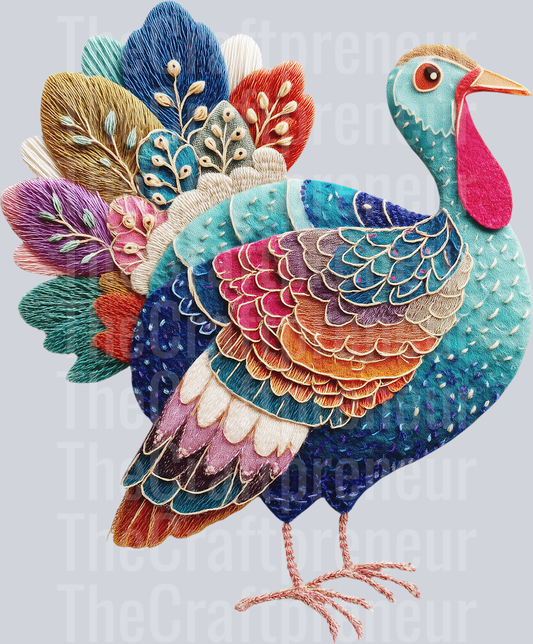 Colorful Faux Embroidery Boho Turkey DTF Transfer