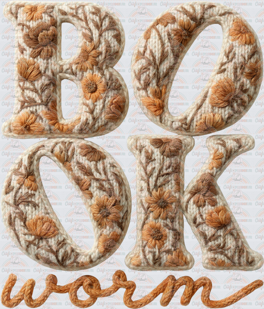 Books_Book Worm_Stack_Typography_Faux Yarn_Faux Crochet_Vintage Florals_Retro_Sunflowers