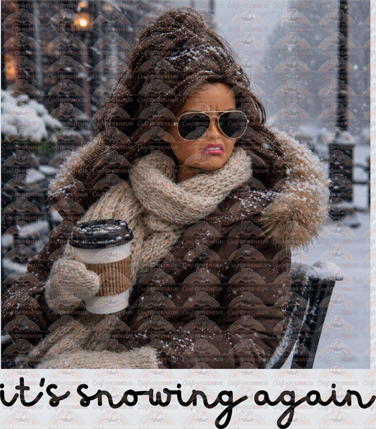 Seasonal_Winter_Ratchet Barbie_Snowing Again_Brunette_Coffee_Snow_Weather_Sunnies_Puffer Coat_Scarf_Black