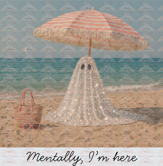 Summer_Summerween_Ghost_Glitter Ghost_Beach_Umbrella_Spooky Season_Vintage_Mentally Im Here_Black