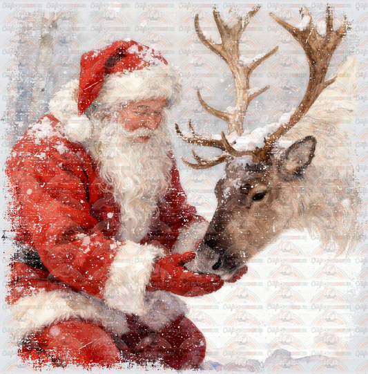 XMAS_Santa_Reindeer_Snow_Distressed_Vintage_Feeding_Retro Christmas
