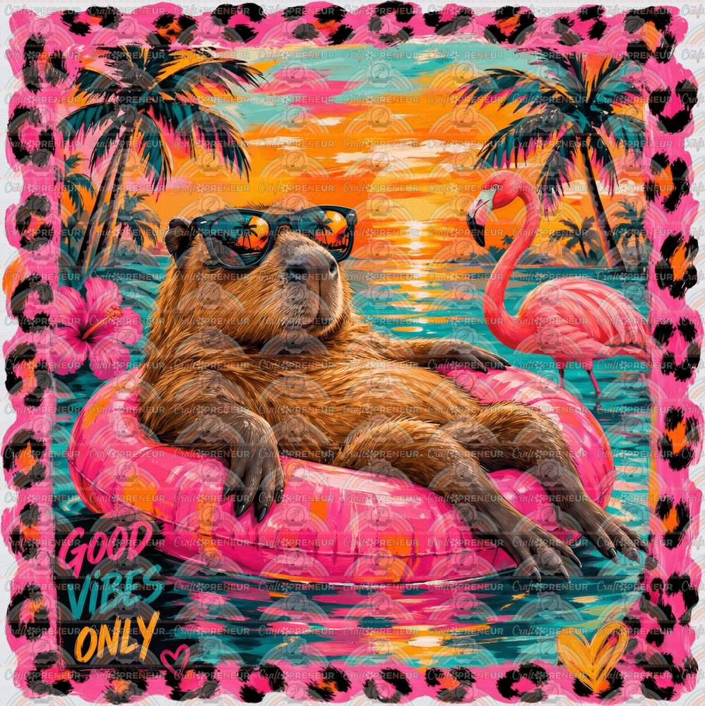 Summer_Capybara_Floatie_Vacation_Good Vibes Only_Leopard_Pink Flamingo