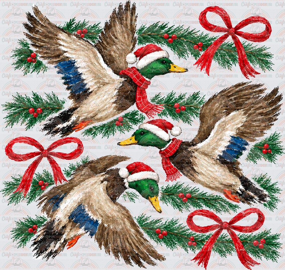 Holidays_XMAS_Ducks_Mallards_Evergreens_Preppy_Coquette Bows