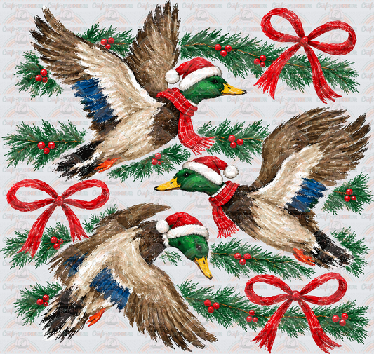 Holidays_XMAS_Ducks_Mallards_Evergreens_Preppy_Coquette Bows