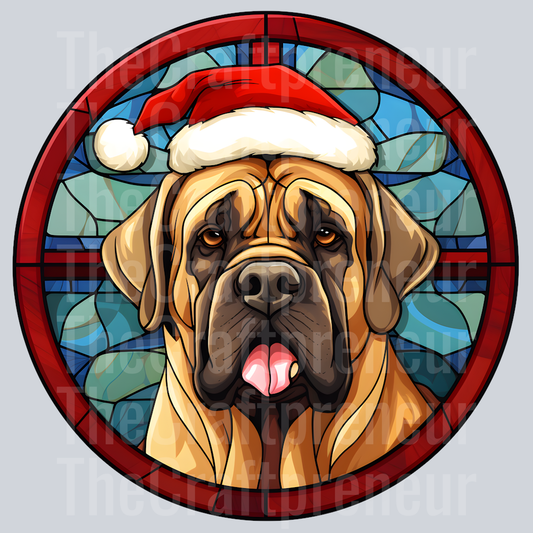 English Mastiff Christmas Stained Glass DTF Transfer