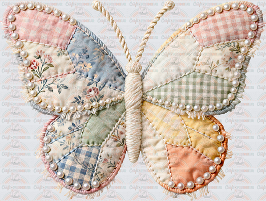 Animals_Bugs_Butterfly_Grandma Core_Quilted_Patchwork_Pearls_Fabric_Stitched_PinkyPix