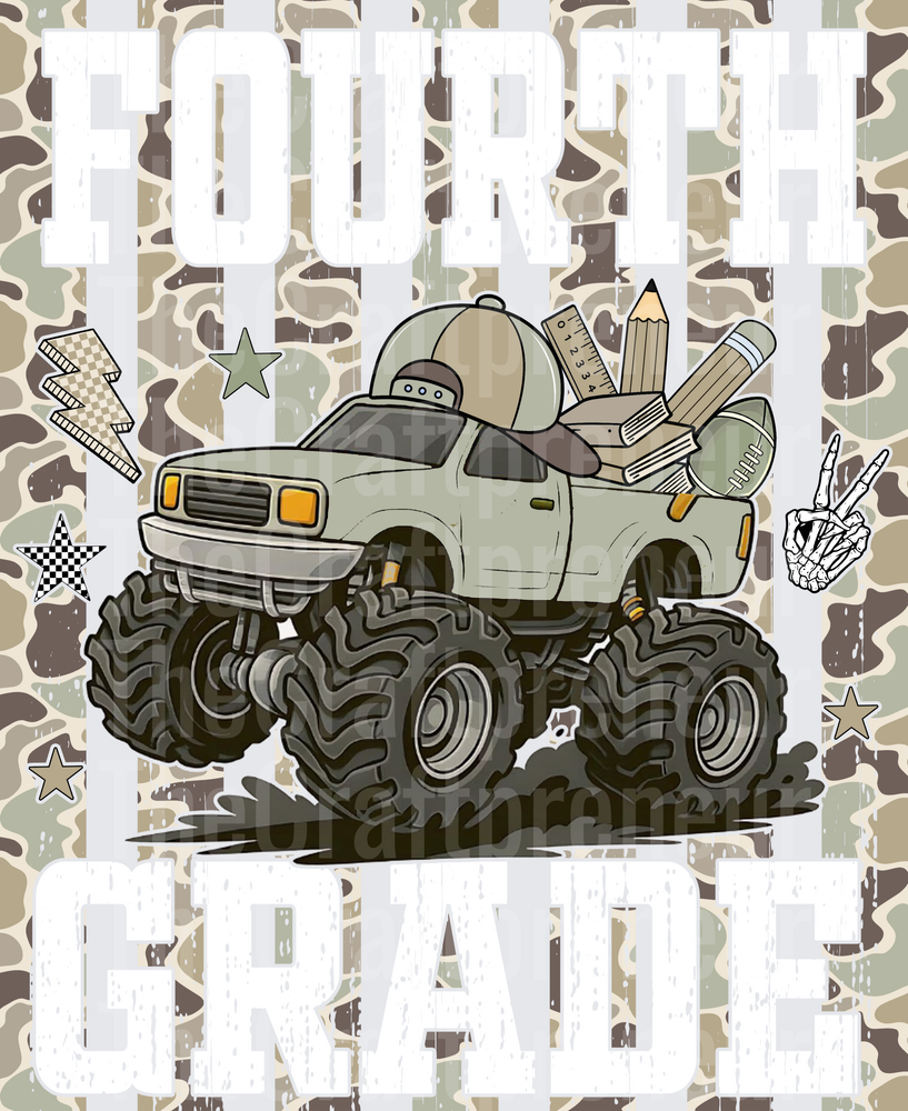 002_School_Back to School_B2S_Monster Truck_Camo_Boys_Preppy Lines_Fourth Grade