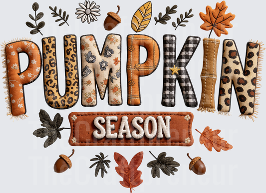 002_Fall_Pumpkin Season_Patchwork_Varsity_Fabric_Leaves_Faux Fabric_Pattern