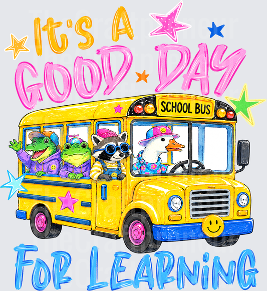 School_Bus_Bus Driver_Its a Good Day for Learning_Goose_Raccoon_Alligator_Frog_Preppy_Brush Stroke