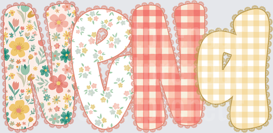 002_Family_Name Set_Mama_Grandparent_Preppy_Orange_Gingham_Grand Millenial_nena