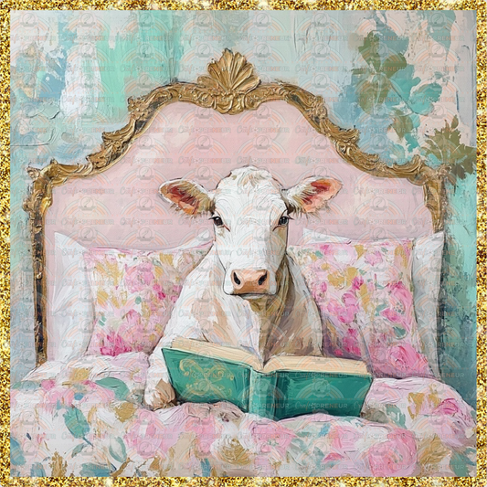 Animals_Cow_Bridgerton_Preppy_Brush Stroke_Faux Glitter_Books_Homebody_Bookish_Watercolor_LP