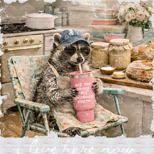 Baking_Sourdough_Sarcasm_Retro_Raccoon_Kitchen_Cooking_Distressed_Sourdough Starter_July 2026
