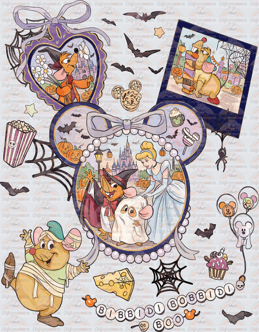 001_Disney_Halloween_Cinderella_Gus Gus_Jaq_Selfie_Watercolor_Back_Dark