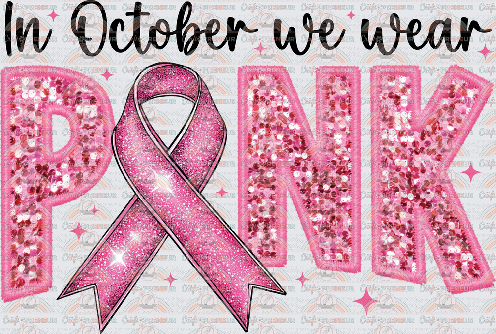 Causes_Cancer_Breast Cancer_BCA_In October We Wear Pink_Faux Embroidery_Sequin_Pink Ribbon_Black