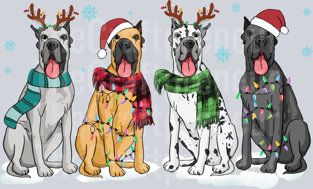 Great Dane Christmas Lights DTF Transfer