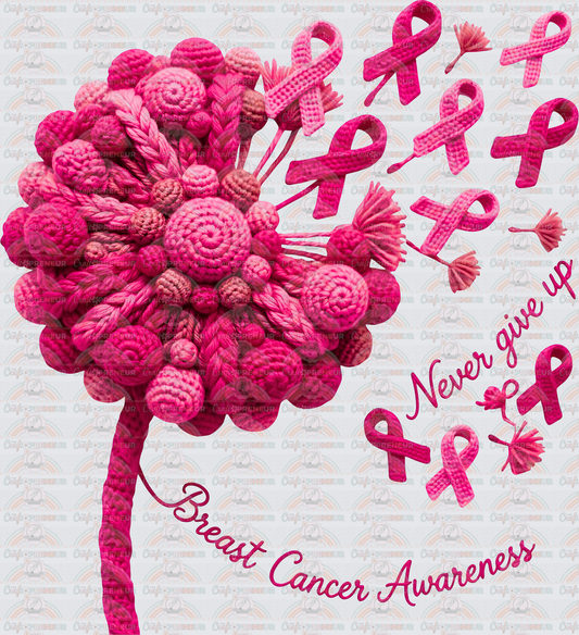 Causes_Breast Cancer Awareness_Flower_Faux Yarn_Faux Crochet_Never Give Up_Dandelion_Hyper Realistic_Ocobter Causes_Pink Ribbon