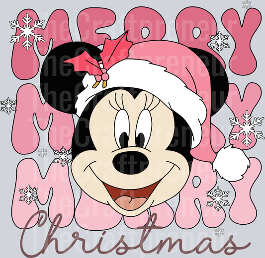 Mrs. Mouse Pink Christmas Groovy Stack DTF Transfer
