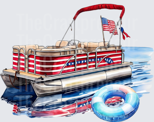 001_Summer_Boats_Pontoon_USA_4th of July_Patriotic_Watercolor_Pocket