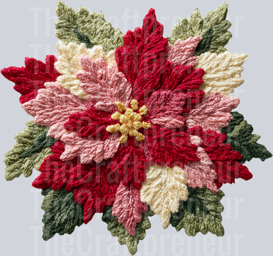 Latch Hook Poinsettia DTF Transfer