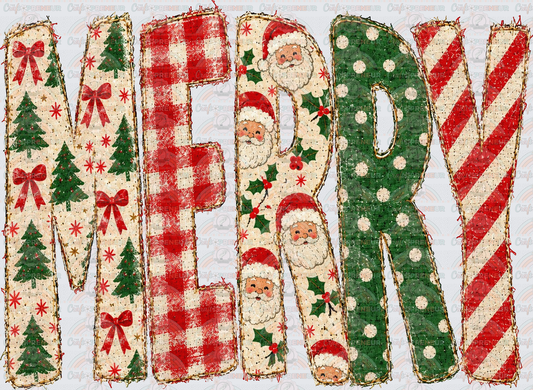 XMAS_Merry_Preppy_Tall Letter_Patterns_Gingham_XMAS Trees_Sketch_Red
