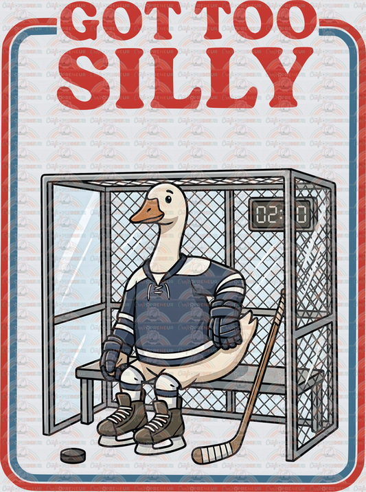 Sports_Hockey_Goose_Penalty Box_Got Too Silly_Hockey Jail_Skates_Stick_Retro Frame