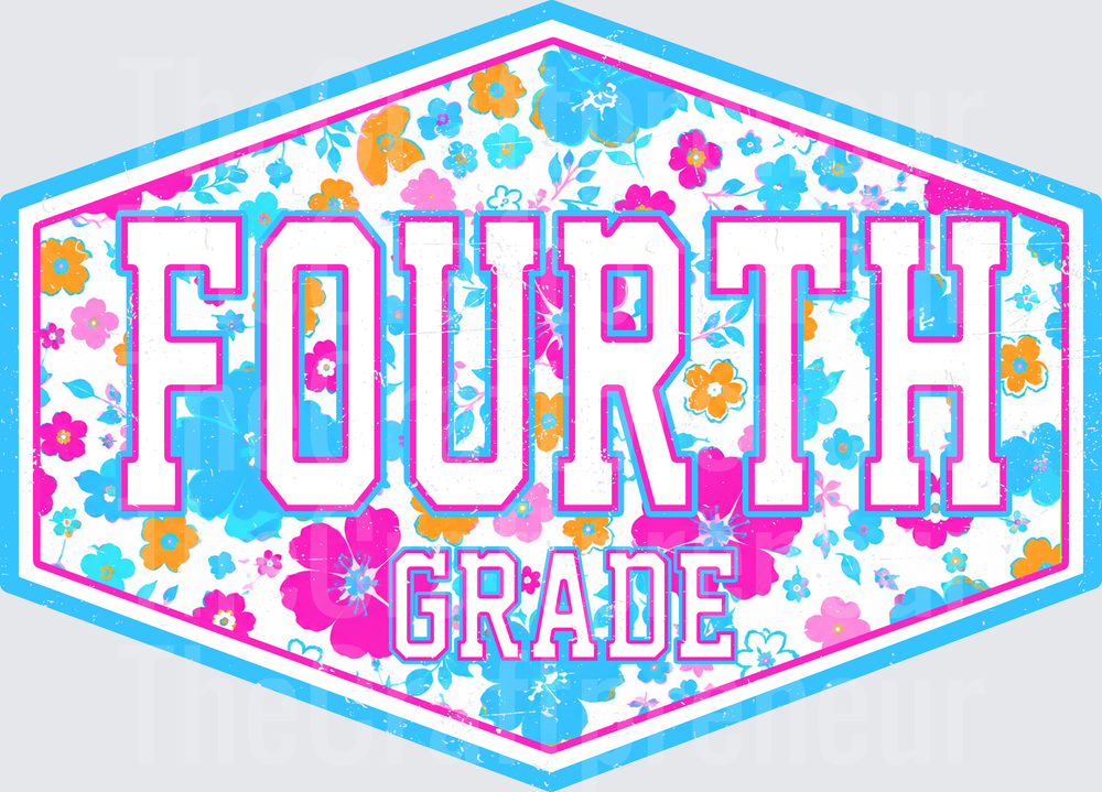 002_School_Back to School_B2S_Neon Floral_Badge_Girly_Fourth Grade