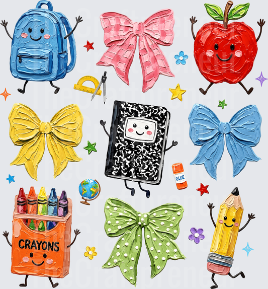 School_Teacher_Faux Paint_Coquette Bow_Grid_Pencil_Crayons_Composition Notebook_Backpack_Pencil_Apple