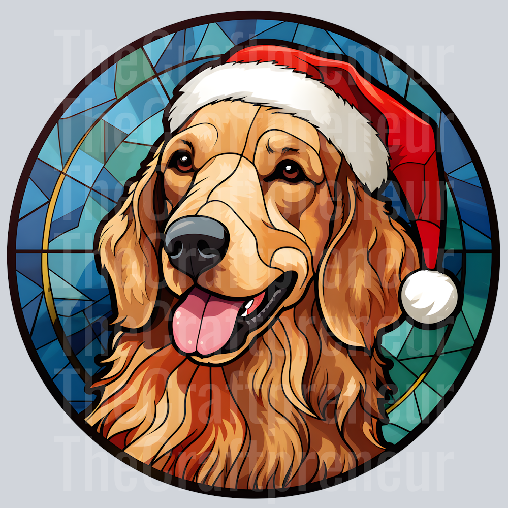 Golden Retriever Christmas Stained Glass DTF Transfer