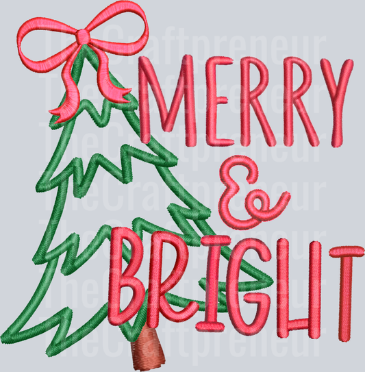Faux Embroidery Merry and Bright Christmas DTF Transfer