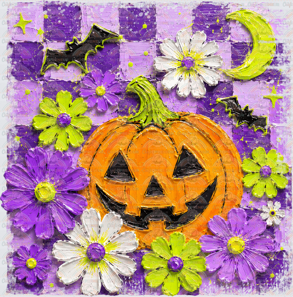 Halloween_Fall_Pumpkin_Jack o Lantern_Faux Paint_Purple_Checkerboard_Lime Green_Moon