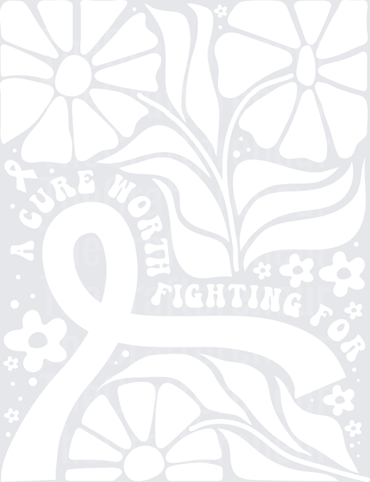 002_Causes_Cancer_BCA_Breast Cancer_Groovy Florals_Pink Ribbon_Oversized_A Cure Worth Fighting For_White