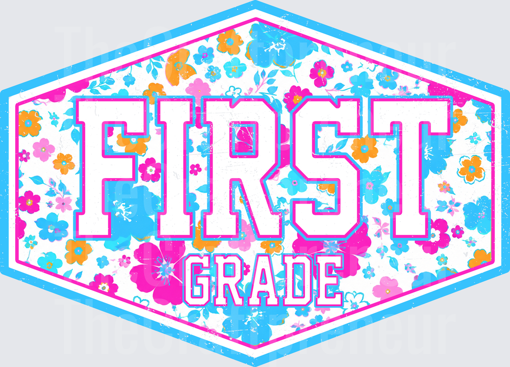 002_School_Back to School_B2S_Neon Floral_Badge_Girly_First Grade