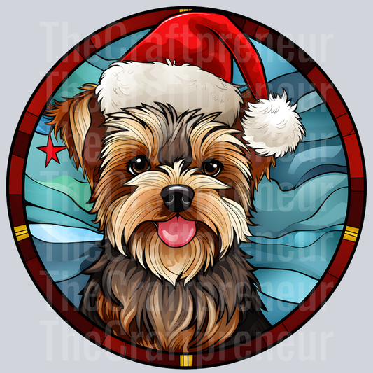 Yorkshire Terrier Yorkie Christmas Stained Glass DTF Transfer