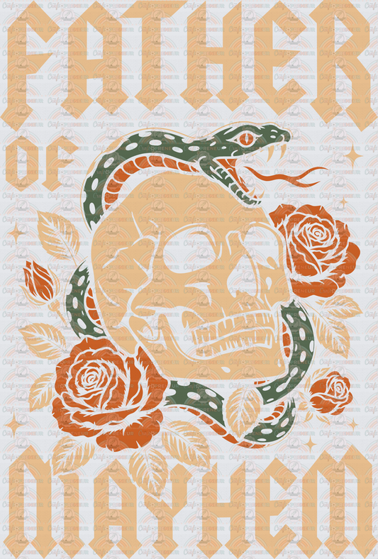 001_Dad_Father_Fathers Day_Tattoo Style_Vintage_Father of Mayhem_Skull_Snake_Band Tee_Adult