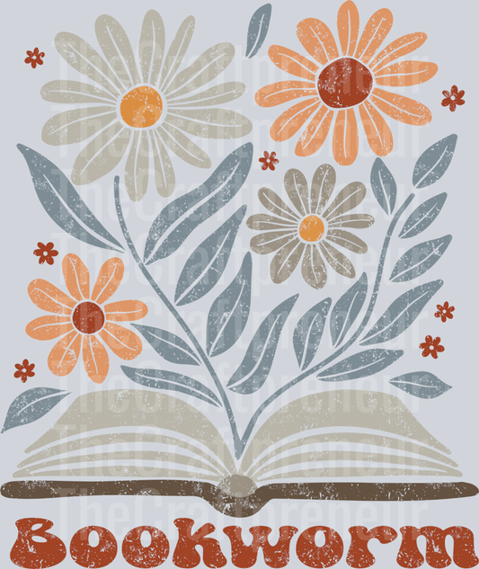 Open Bookworm Distressed Groovy Florals DTF Transfer
