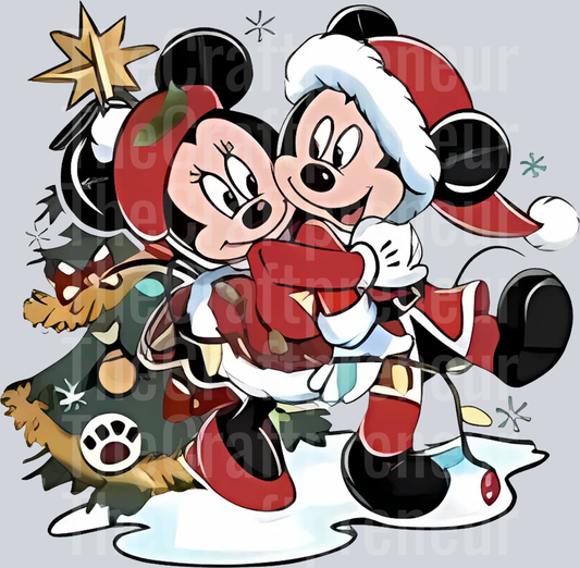 (Set!) Mr. & Mrs. Mouse Christmas Santa Hug DTF Transfer (Front)