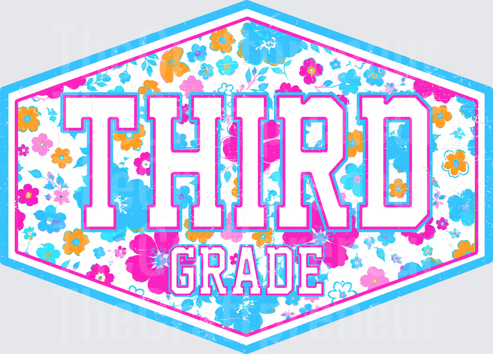 002_School_Back to School_B2S_Neon Floral_Badge_Girly_Third Grade