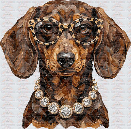 002_Glam_Dogs_Diamond Necklace_Turquoise_Faux Paint_Sunnies_Dachshund_Brown_Tan