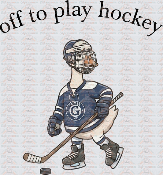 Sports_Hockey_Goose_Off to Play Hockey_Hockey Player_Goalie_Puck_Stick