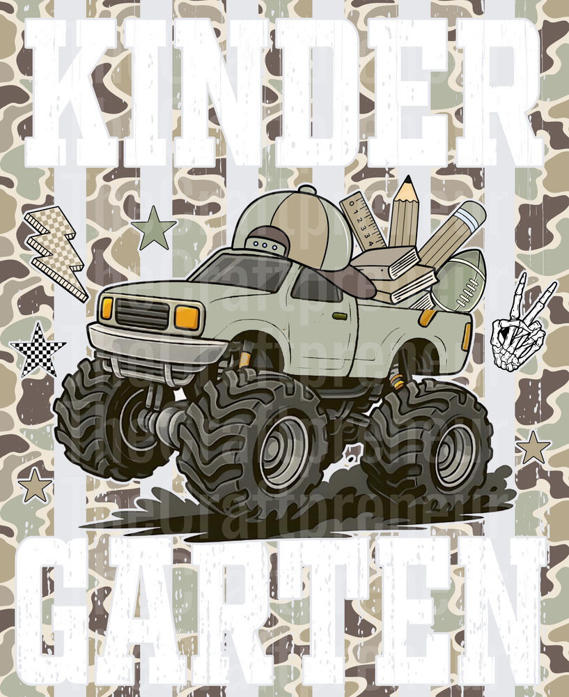002_School_Back to School_B2S_Monster Truck_Camo_Boys_Preppy Lines_Kindergarten