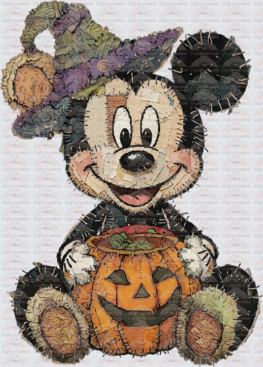 002_Disney_Halloween_Patchwork_Faux Embroidery_Vintage_Mickey Mouse_Minnie Mouse_Matching Set_Jack o Lantern_His