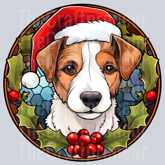 Jack Russel Terrier Christmas Stained Glass DTF Transfer
