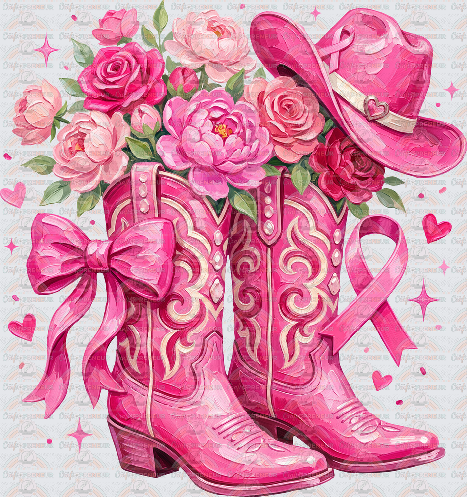 Causes_Breast Cancer Awareness_October Causes_Western_Cowboy Boots_Peony_Flowrs_Cowboy Hat_Coquette Bow